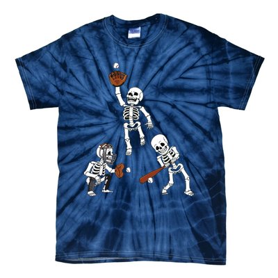 Baseball Halloween Skeletons Hitter Catcher Boy Tie-Dye T-Shirt