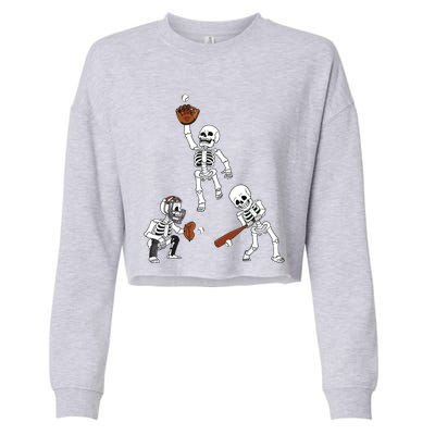 Baseball Halloween Skeletons Hitter Catcher Boy Cropped Pullover Crew