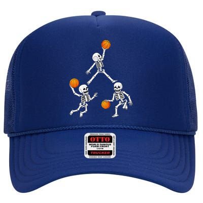 Basketball Halloween Skeleton Dunking Dribblen High Crown Mesh Back Trucker Hat