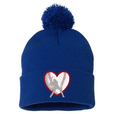 Baseball Heart Sport Lover Pom Pom 12in Knit Beanie