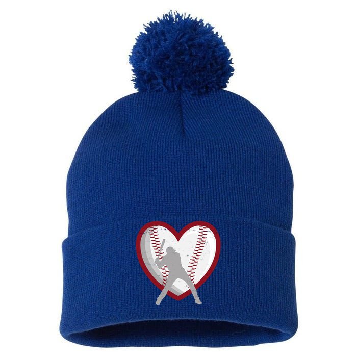 Baseball Heart Sport Lover Pom Pom 12in Knit Beanie