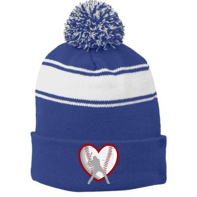 Baseball Heart Sport Lover Stripe Pom Pom Beanie