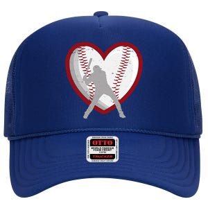 Baseball Heart Sport Lover High Crown Mesh Back Trucker Hat