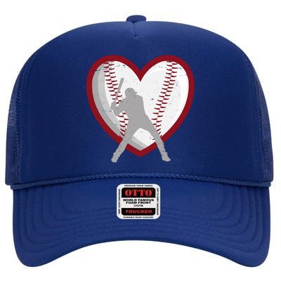 Baseball Heart Sport Lover High Crown Mesh Back Trucker Hat