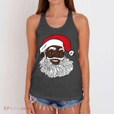 Black Happy Santa Shirts Fun African American Santa Women's Knotted Racerback Tank