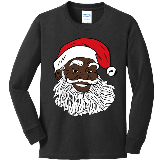 Black Happy Santa Shirts Fun African American Santa Kids Long Sleeve Shirt