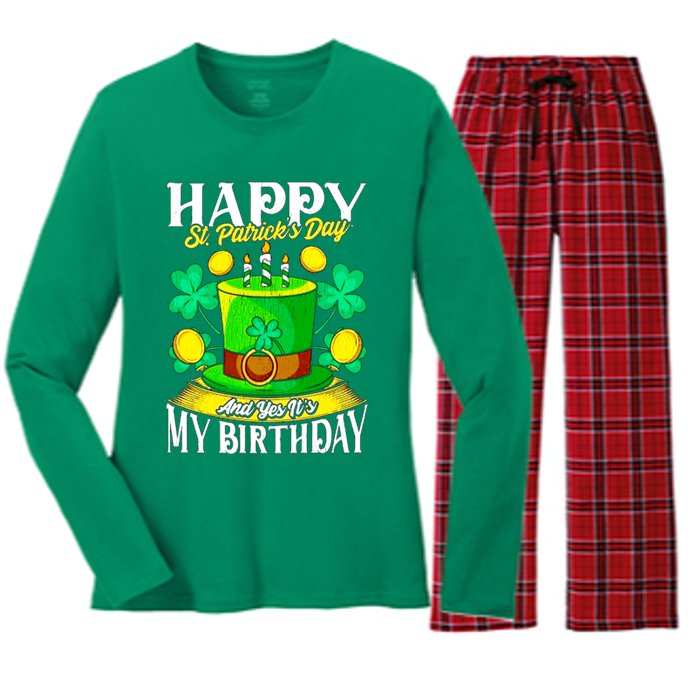 Birthday Happy St. Patricks Day Birthday Gift Design Women's Long Sleeve Flannel Pajama Set 