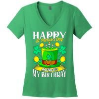 Birthday Happy St. Patricks Day Birthday Gift Design Women's V-Neck T-Shirt