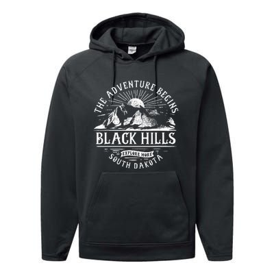 Black Hills Sd The Adventure Begins Performance Fleece Hoodie