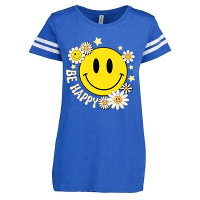 Be Happy Smile Face Retro Groovy Daisy Flower 70s Enza Ladies Jersey Football T-Shirt