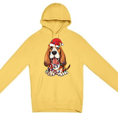 Basset Hound Santa Christmas Lights Dog Lover Xmas Pajama  Premium Pullover Hoodie