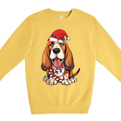 Basset Hound Santa Christmas Lights Dog Lover Xmas Pajama  Premium Crewneck Sweatshirt