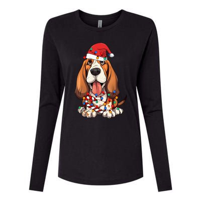 Basset Hound Santa Christmas Lights Dog Lover Xmas Pajama  Womens Cotton Relaxed Long Sleeve T-Shirt