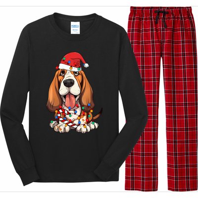 Basset Hound Santa Christmas Lights Dog Lover Xmas Pajama  Long Sleeve Pajama Set