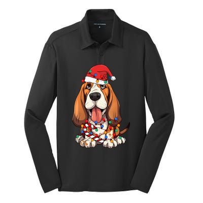 Basset Hound Santa Christmas Lights Dog Lover Xmas Pajama  Silk Touch Performance Long Sleeve Polo