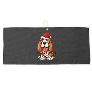 Basset Hound Santa Christmas Lights Dog Lover Xmas Pajama  Large Microfiber Waffle Golf Towel