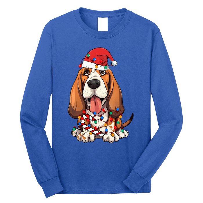 Basset Hound Santa Christmas Lights Dog Lover Xmas Pajama  Long Sleeve Shirt