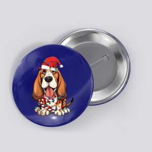 Basset Hound Santa Christmas Lights Dog Lover Xmas Pajama  Button