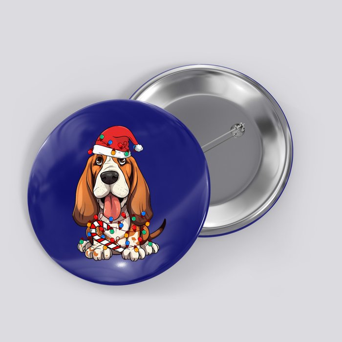 Basset Hound Santa Christmas Lights Dog Lover Xmas Pajama  Button