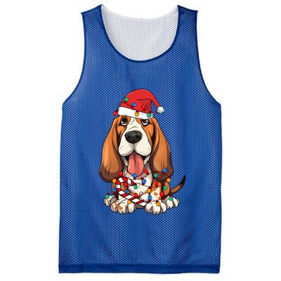 Basset Hound Santa Christmas Lights Dog Lover Xmas Pajama  Mesh Reversible Basketball Jersey Tank