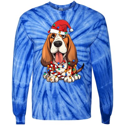 Basset Hound Santa Christmas Lights Dog Lover Xmas Pajama  Tie-Dye Long Sleeve Shirt