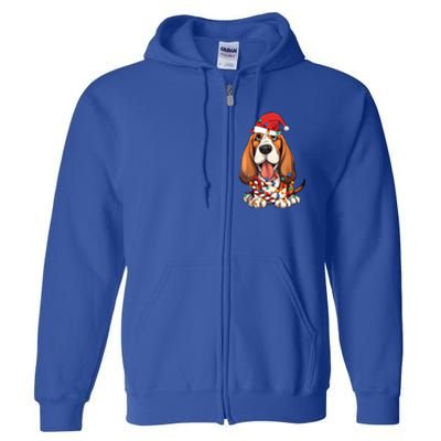 Basset Hound Santa Christmas Lights Dog Lover Xmas Pajama  Full Zip Hoodie