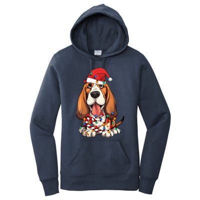 Basset Hound Santa Christmas Lights Dog Lover Xmas Pajama  Women's Pullover Hoodie