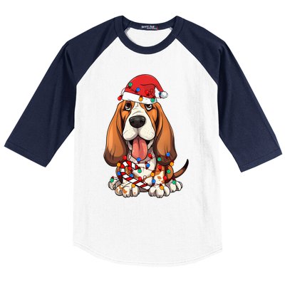 Basset Hound Santa Christmas Lights Dog Lover Xmas Pajama  Baseball Sleeve Shirt