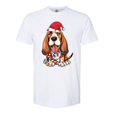 Basset Hound Santa Christmas Lights Dog Lover Xmas Pajama  Softstyle CVC T-Shirt