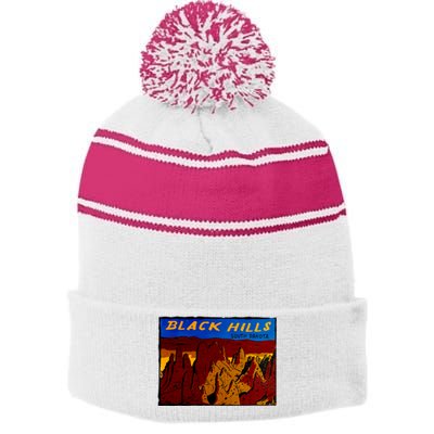 Black Hill South Dakota Stripe Pom Pom Beanie