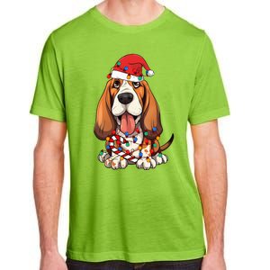 Basset Hound Santa Christmas Lights Dog Lover Xmas Pajama  Adult ChromaSoft Performance T-Shirt