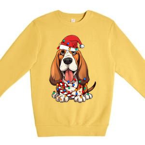 Basset Hound Santa Christmas Lights Dog Lover Xmas Pajama  Premium Crewneck Sweatshirt