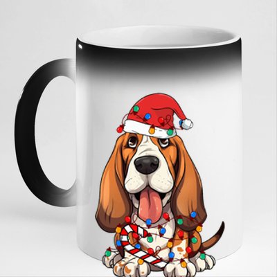 Basset Hound Santa Christmas Lights Dog Lover Xmas Pajama  11oz Black Color Changing Mug