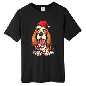 Basset Hound Santa Christmas Lights Dog Lover Xmas Pajama  Tall Fusion ChromaSoft Performance T-Shirt