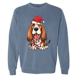 Basset Hound Santa Christmas Lights Dog Lover Xmas Pajama  Garment-Dyed Sweatshirt