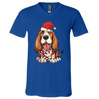 Basset Hound Santa Christmas Lights Dog Lover Xmas Pajama  V-Neck T-Shirt