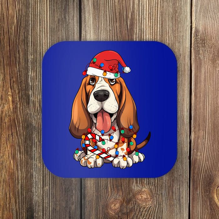 Basset Hound Santa Christmas Lights Dog Lover Xmas Pajama  Coaster