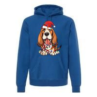 Basset Hound Santa Christmas Lights Dog Lover Xmas Pajama  Premium Hoodie