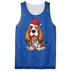 Basset Hound Santa Christmas Lights Dog Lover Xmas Pajama  Mesh Reversible Basketball Jersey Tank