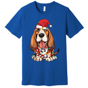 Basset Hound Santa Christmas Lights Dog Lover Xmas Pajama  Premium T-Shirt