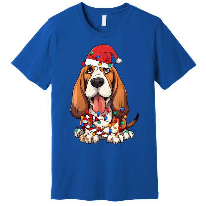 Basset Hound Santa Christmas Lights Dog Lover Xmas Pajama  Premium T-Shirt