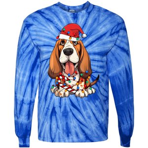 Basset Hound Santa Christmas Lights Dog Lover Xmas Pajama  Tie-Dye Long Sleeve Shirt