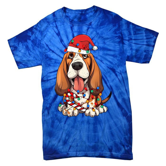 Basset Hound Santa Christmas Lights Dog Lover Xmas Pajama  Tie-Dye T-Shirt