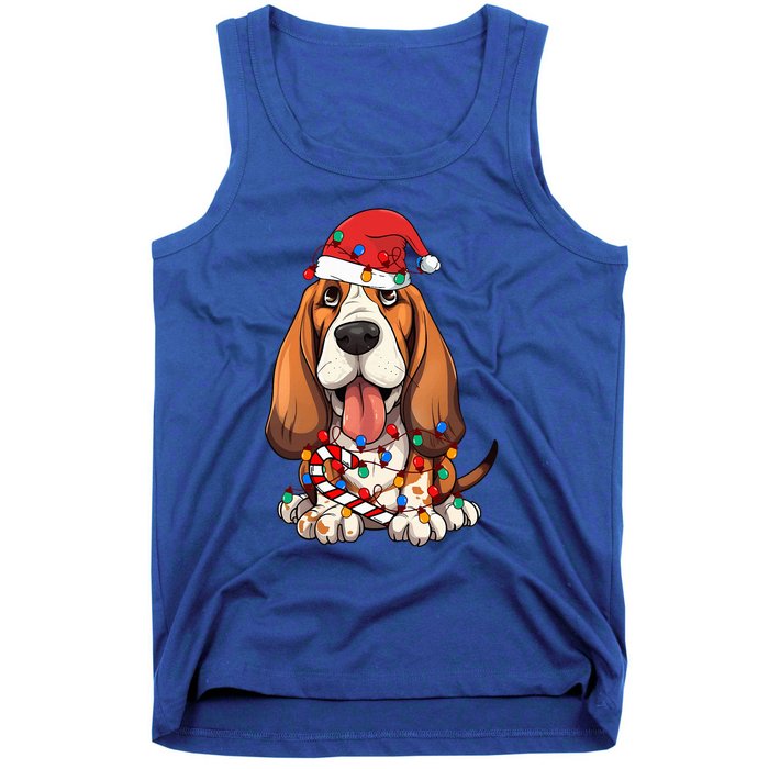 Basset Hound Santa Christmas Lights Dog Lover Xmas Pajama  Tank Top