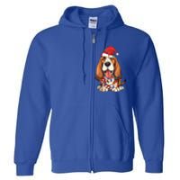 Basset Hound Santa Christmas Lights Dog Lover Xmas Pajama  Full Zip Hoodie