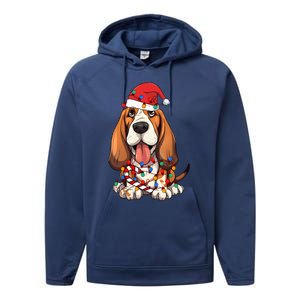 Basset Hound Santa Christmas Lights Dog Lover Xmas Pajama  Performance Fleece Hoodie