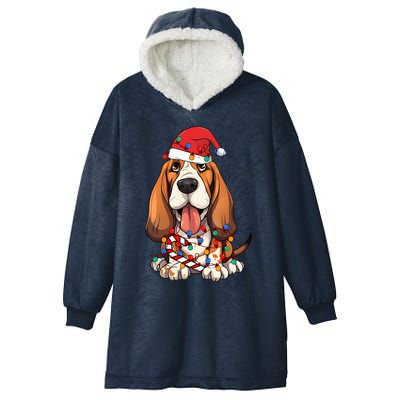 Basset Hound Santa Christmas Lights Dog Lover Xmas Pajama  Hooded Wearable Blanket