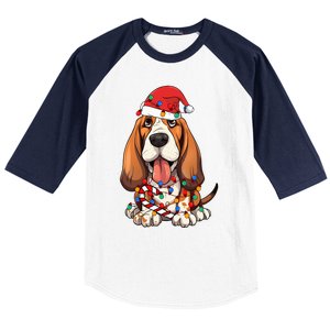 Basset Hound Santa Christmas Lights Dog Lover Xmas Pajama  Baseball Sleeve Shirt