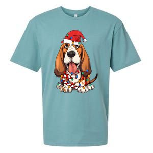 Basset Hound Santa Christmas Lights Dog Lover Xmas Pajama  Sueded Cloud Jersey T-Shirt