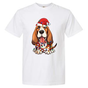 Basset Hound Santa Christmas Lights Dog Lover Xmas Pajama  Garment-Dyed Heavyweight T-Shirt